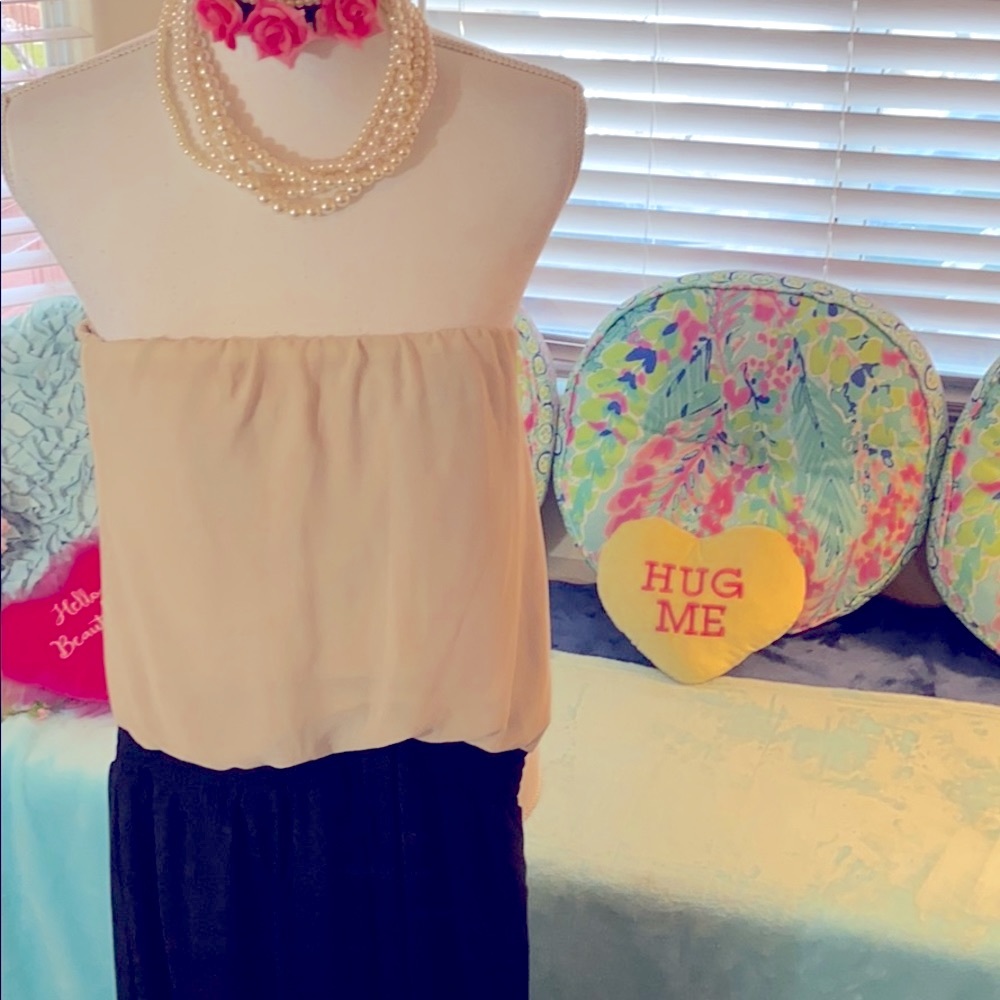 FREE* Three Hearts strapless tan+black chiffon pants jumpsuit 🎁